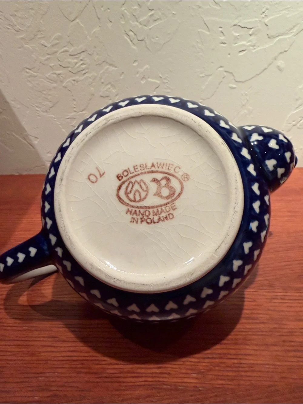 BOLESLAWIEC Polish Pottery Teapot Heart to Heart Cobalt Ceramic 4c Handcrafted